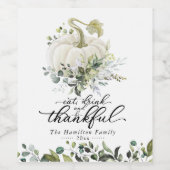 Greenery White Pumpkin Thanksgiving Wijn Etiket (Enkel label)