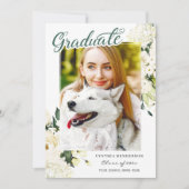 Greenery White Rose Floral Afstuderen Aankondiging (Voorkant)