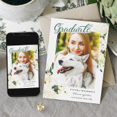 Greenery White Rose Floral Afstuderen Aankondiging