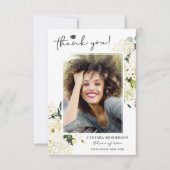 Greenery White Rose Floral Afstuderen Foto Bedankkaart (Voorkant)