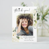 Greenery White Rose Floral Afstuderen Foto Bedankkaart (Staand voorkant)