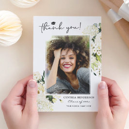 Greenery White Rose Floral Afstuderen Foto Bedankkaart