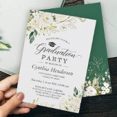 Greenery White Rose Floral Graduy Party Kaart