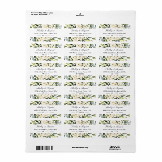 Greenery White Rose Waterverf Floral Adres Etiket (Full Sheet)