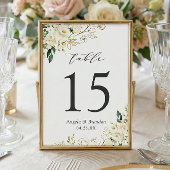 Greenery White Roses Floral Wedding Table Number Kaart
