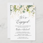 Greenery White Roses Gold Floral Engagement Party Kaart (Voorkant)