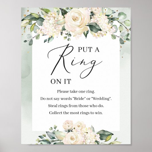 Greenery white roses zetten een ring op het spelbo poster (Voorkant)