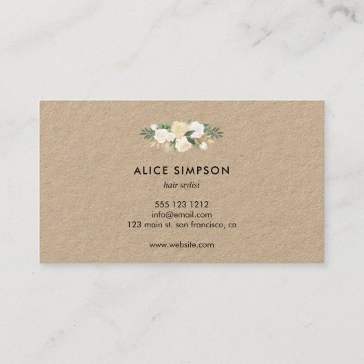 Greenery White Waterverf Floral Kraft Visitekaartje (Achterkant)