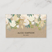Greenery White Waterverf Floral Kraft Visitekaartje (Voorkant)