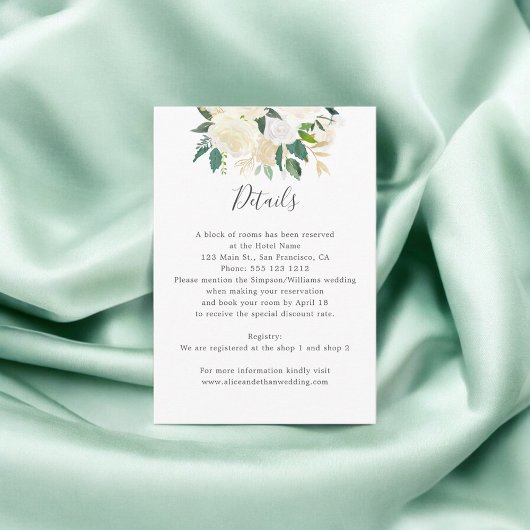 Greenery White Waterverf Floral Wedding Details Informatiekaartje