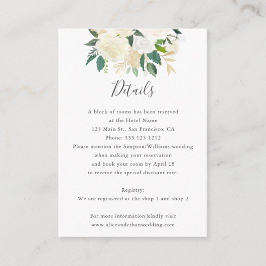 Greenery White Waterverf Floral Wedding Details Informatiekaartje (Voorkant)