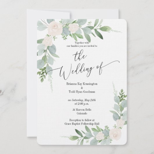 Greenery & White Wedding Invitation Design Kaart (Voorkant)
