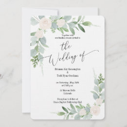 Greenery & White Wedding Invitation Design Kaart