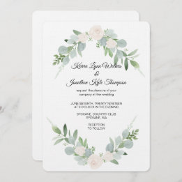 Greenery & White Wedding Invitation Design Kaart
