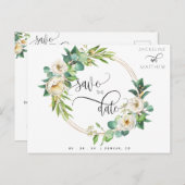 Greenery White Yellow Floral Wedding Save the Date Briefkaart (Voorkant / Achterkant)