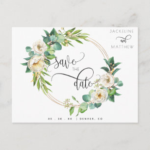 Greenery White Yellow Floral Wedding Save the Date Briefkaart
