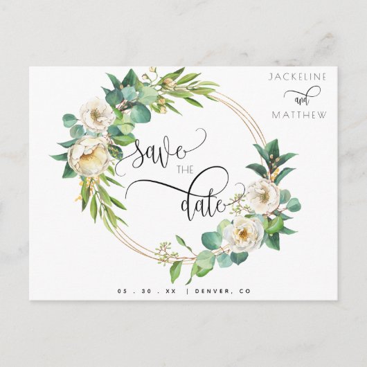 Greenery White Yellow Floral Wedding Save the Date Briefkaart (Voorkant)