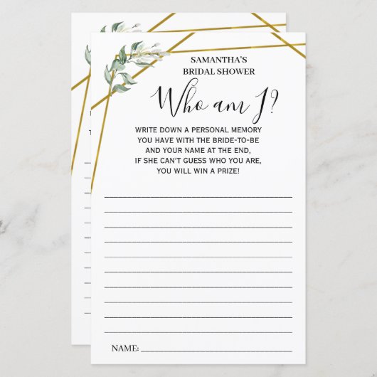 Greenery Who am I? vrijgezellenfeest tweetalige ga (Voorkant / Achterkant)
