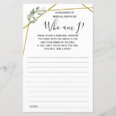 Greenery Who am I? vrijgezellenfeest tweetalige ga (Voorkant)