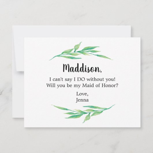 Greenery wil dat je mijn vriendin bent kaart (Achterkant)