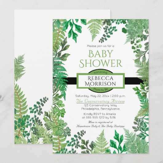 Greenery | Wild Ferns Baby Shower-uitvindingen Kaart (Voorkant / Achterkant)