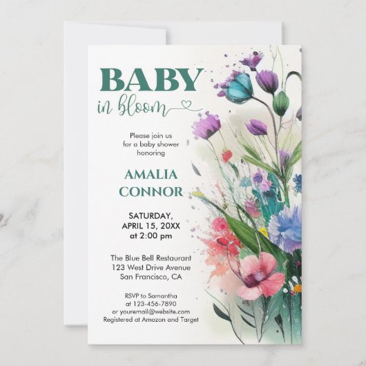Greenery Wild Flower Baby in Bloom Baby shower Kaart (Voorkant)