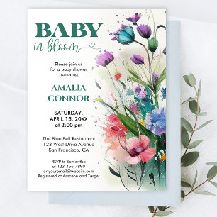 Greenery Wild Flower Baby in Bloom Baby shower Kaart