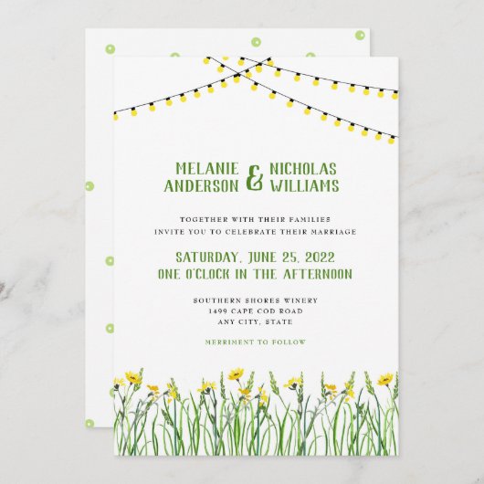 Greenery + Wildbloemen + huwelijksuitnodiging Kaart (Voorkant / Achterkant)