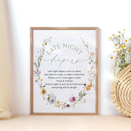 Greenery Wildflower Baby shower Late Night Luiers Poster