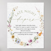 Greenery Wildflower Baby shower Late Night Luiers Poster (Voorkant)