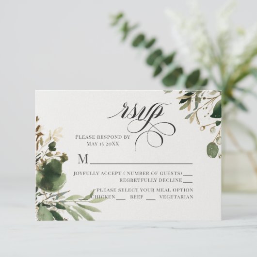 Greenery Willow en crème RSVP Kaartje (Staand voorkant)