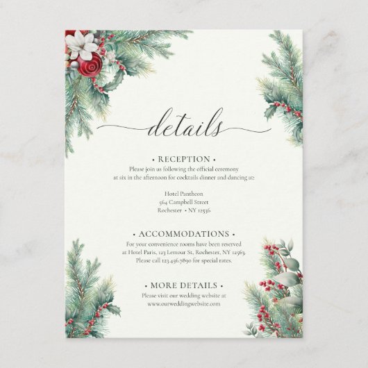 Greenery Winter Berries & Pine Waterverf Details Informatiekaartje (Voorkant)