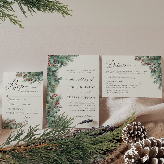 Greenery Winter Berries & Pine Waterverf Details Informatiekaartje