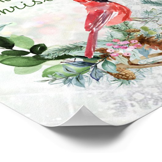Greenery Winter Foliage, Kardinaal Bird Poster (Hoek)