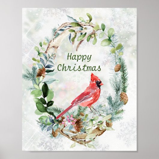 Greenery Winter Foliage, Kardinaal Bird Poster (Voorkant)