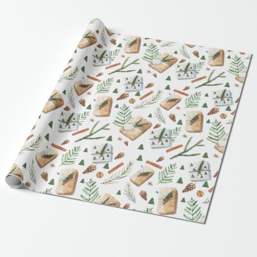 Greenery Winter Holiday Country Simple Cadeaupapier (Uitgerold)