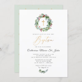 Greenery Winter Krans Faux Gouden Doop Kaart