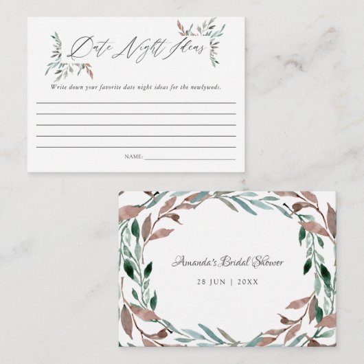 Greenery Winter Vrijgezellenfeest Date Night Ideas Informatiekaartje (Voorkant / Achterkant)