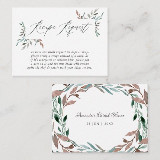 Greenery Winter Vrijgezellenfeest Recipe Request Informatiekaartje (Voorkant / Achterkant)