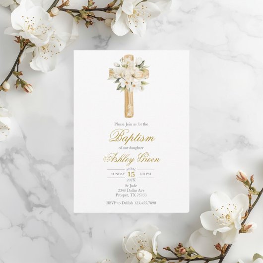 Greenery with cross Baptism Kaart