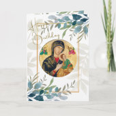 Greenery with Double Gold Frame Orthodox Birthday Kaart (Voorkant)