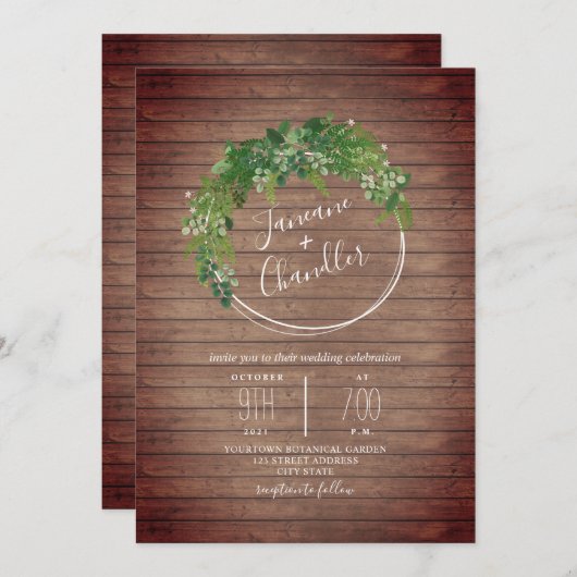 Greenery Wood Plank Circle Weddenschap Kaart (Voorkant / Achterkant)