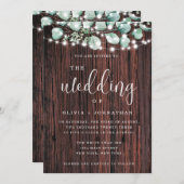 Greenery Wood String Lights Wedding Invitation Kaart (Voorkant / Achterkant)