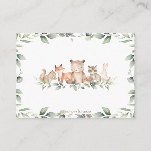 Greenery Woodland Animal Baby shower Diaper Raffle Informatiekaartje (Achterkant)