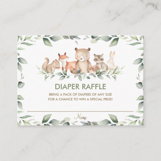 Greenery Woodland Animal Baby shower Diaper Raffle Informatiekaartje (Voorkant)