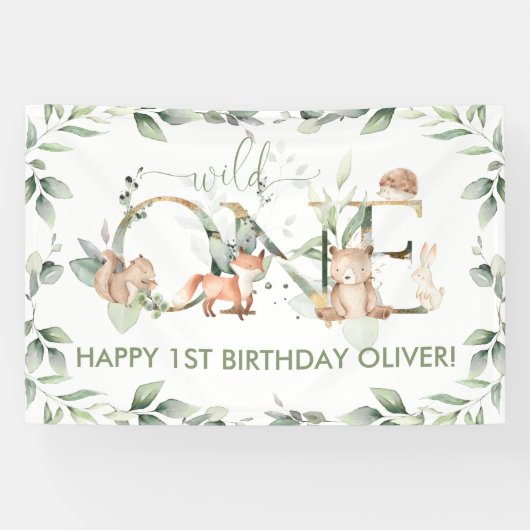 Greenery Woodland Animal Wild Op een dag welkom Spandoek (Horizontaal)