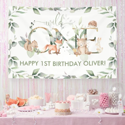 Greenery Woodland Animal Wild Op een dag welkom Spandoek (Feest)