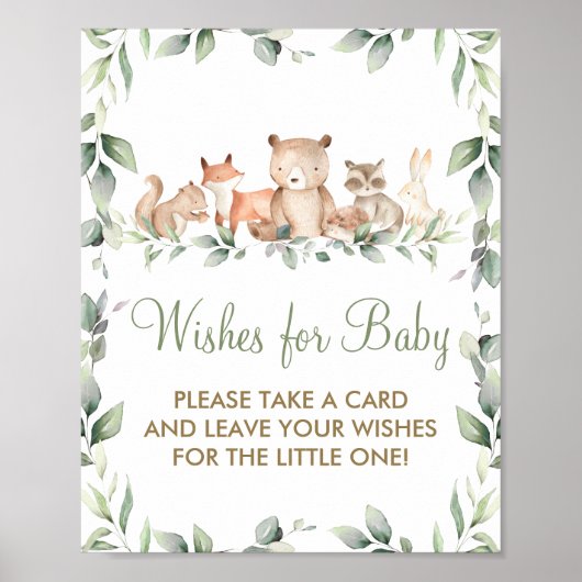 Greenery Woodland Animal Wishes for Baby Sign Game Poster (Voorkant)