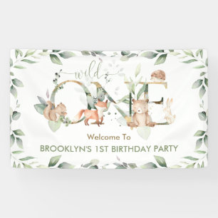 Greenery Woodland Animals 1e verjaardag  Spandoek