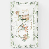 Greenery Woodland Animals 1e verjaardag  Spandoek (Verticaal)